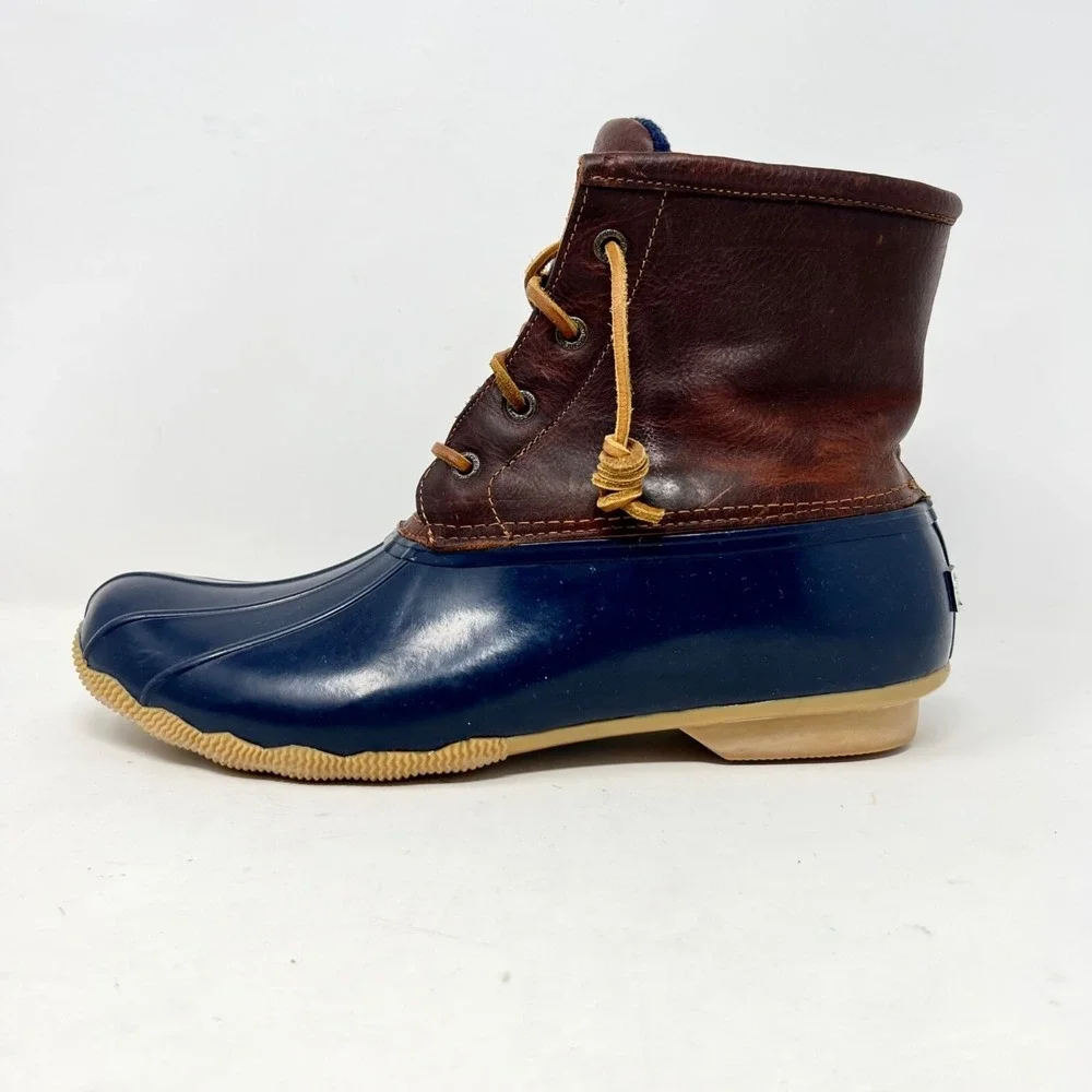 Sperry Womens Saltwater Duck Boots Waterproof Blue Brown‎ Leather STS91175 Sz12 - Picture 3 of 11
